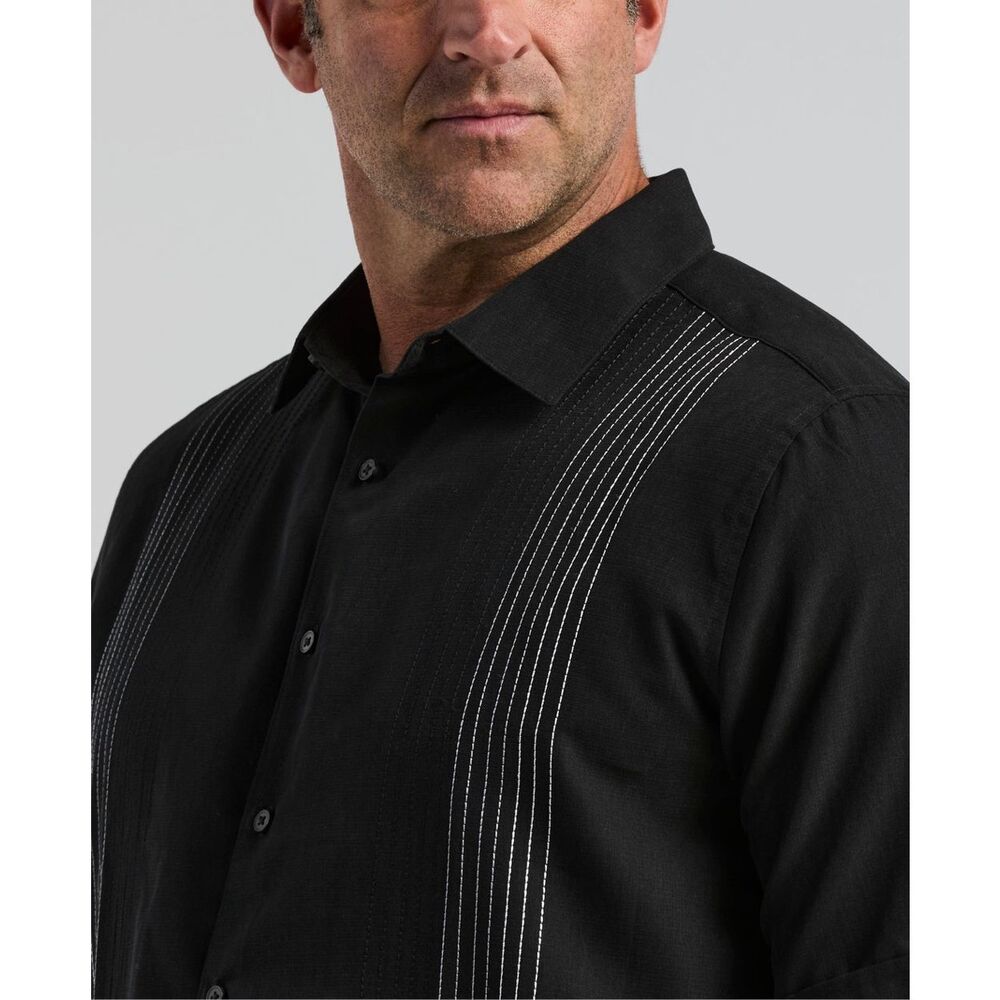 Cubavera Ombre Button Down Embroidered Panel Short Sleeve Shirt Jet Black Small - Picture 3 of 6